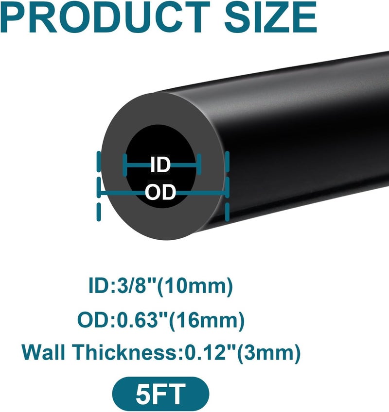 SDZONGES خرطوم فراغ للسيارات، 3/8" (10 مم) خرطوم فراغ، 5 أقدام خطوط فراغ للسيارات، 130 PSI أقصى ضغط خرطوم فراغ سيليكون، أنبوب فراغ أسود، Va-10-5FT - Image 2